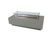 Grey Elementi Granville OFG121LG Fire Table equipped with a protective tempered glass wind guard.
