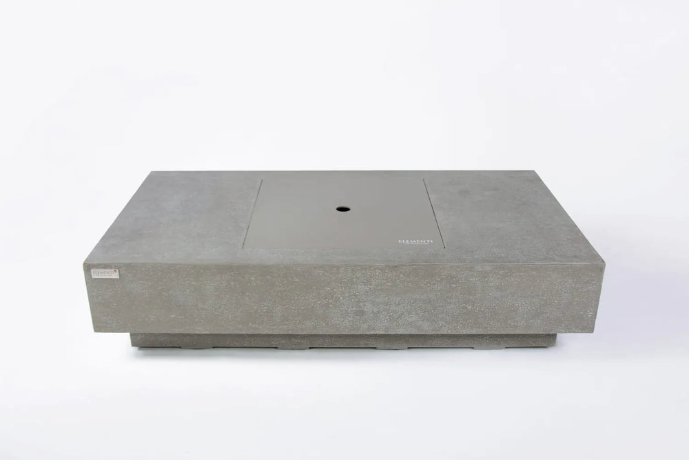 Elementi Plus Monte Carlo light gray fire table with burner cover lid closed.