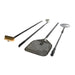 WPPO 4 piece pizza oven tool set with long handles, cleaning brush, pizza peels, and ash rake for wood-fired ovens.
