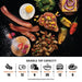 Blackstone griddle cooking capacity chart showing space for 16 bacon slices, 12 eggs, 8 pancakes, 28 hot dogs, 12 burgers, or 8 NY strip steaks.