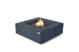 60,000 BTU Roraima slate black fire table with linear flame on white background.