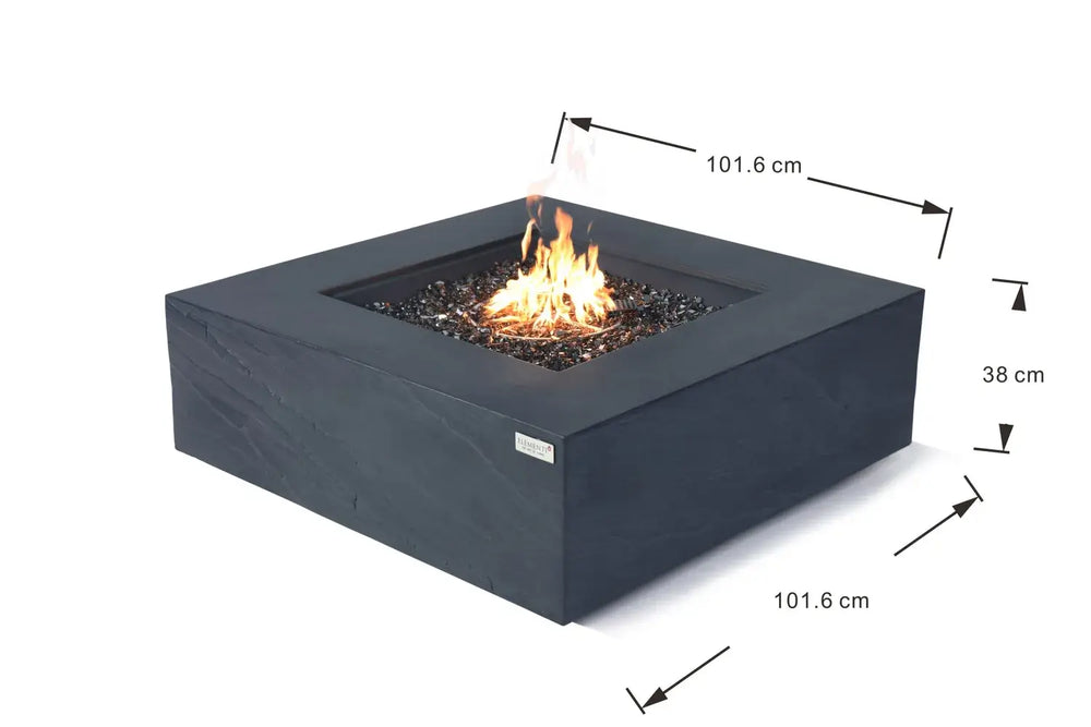 Dimensions for Elementi Plus Roraima fire table: 152cm length, 91cm width, 35cm height.