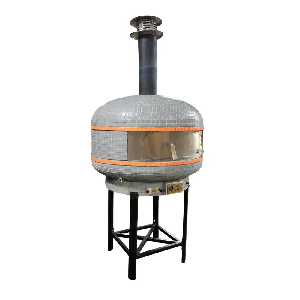 Front view of the WPPO Lava 40 digital wood-fired oven showing the sleek black finish and digital control panel.