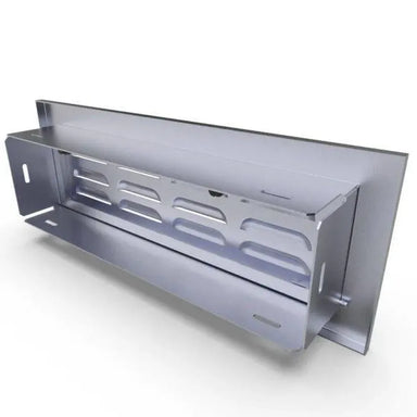 Angled view of Sunstone BA-SWVENT 304 stainless steel flush vented panel door insert for outdoor kitchen island ventilation.
