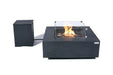 Roraima slate black fire table with matching stone-textured propane tank cover.