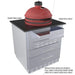 Sunstone SAC30KBDC 30-inch kamado base cabinet with red kamado grill and fold-down shelf, showing work area shelf and speed rail option.