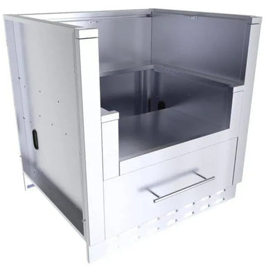 Open-top view of Sunstone SAC33PBDC 33" stainless power burner base cabinet showing interior cutout and drawer storage.