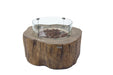 Unlit Elementi Manchester OFG145RW Fire Table 42" Red Wood showing the stainless steel burner and lava rocks.