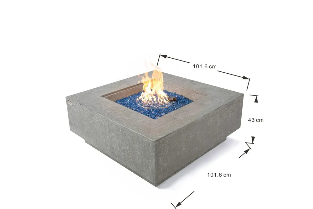 Dimensions for Elementi Plus Victoria fire table: 152cm length, 91cm width, 35cm height.