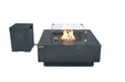 Bergen slate black fire table with matching stone-textured propane tank cover.