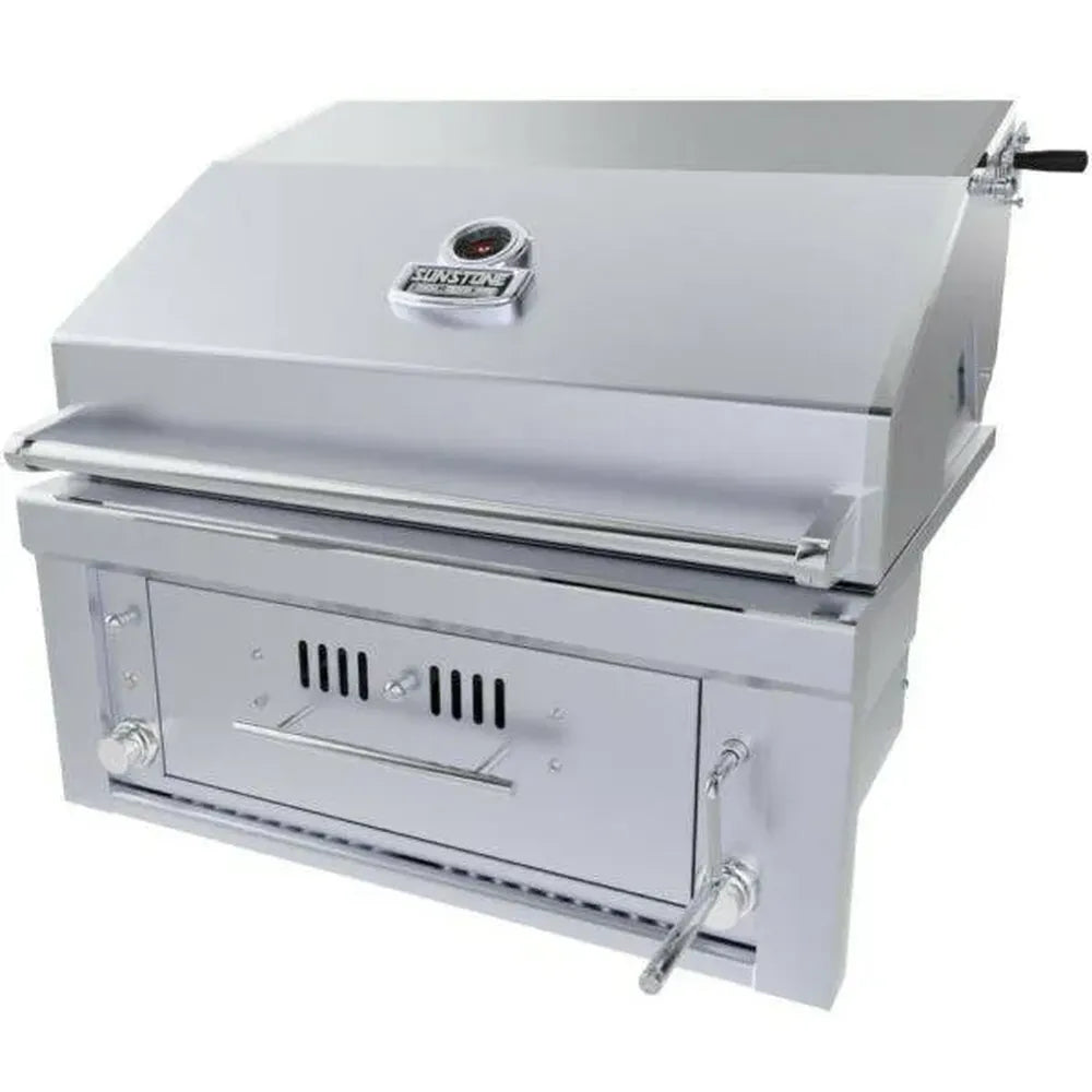Sunstone SUNCHZ30 stainless steel hybrid charcoal grill with adjustable burn tray crank