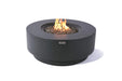 Elementi Plus Nimes OFG414DG dark gray round fire table with flame and fire glass.