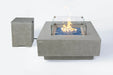 Victoria space gray fire table with matching stone-textured propane tank cover.