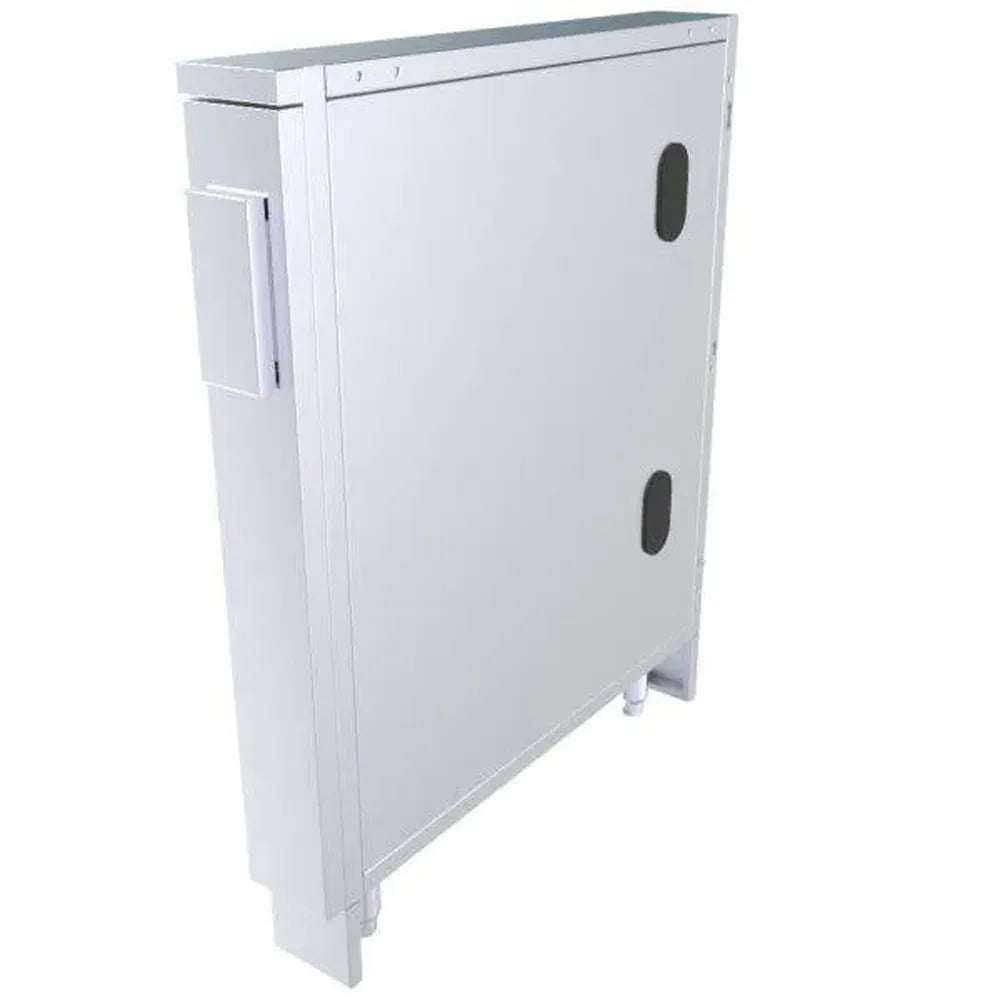Sunstone SCC4SPEL/SCC4SPER 4" partition panel set, stainless outdoor kitchen cabinet separator with utility cutouts, front view.
