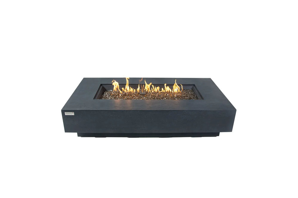 Elementi Plus Positano OFG415DG dark gray fire table with rectangular burner.