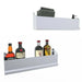 Sunstone stainless speed rail pocket shelf holding liquor bottles and bar towels, heavy-duty wall-mounted storage for outdoor bar.
