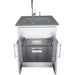 Front view of the Sunstone 24-inch cabinet configured as a sink base, showing the open internal plumbing area and top-mounted faucet setup.