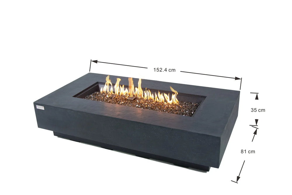 Elementi Plus Positano OFG415DG fire table dimensions showing 152.4 cm length and 81 cm width.