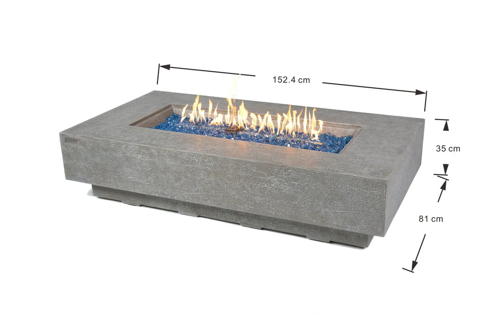 Elementi Plus Riviera OFG415LG fire table dimensions showing 152.4 cm length, 81 cm width, and 35 cm height.