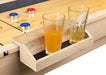 Wooden drink holder accessory attached to the Freetime Fun Rustic Oak Shuffleboard table, holding two glasses.