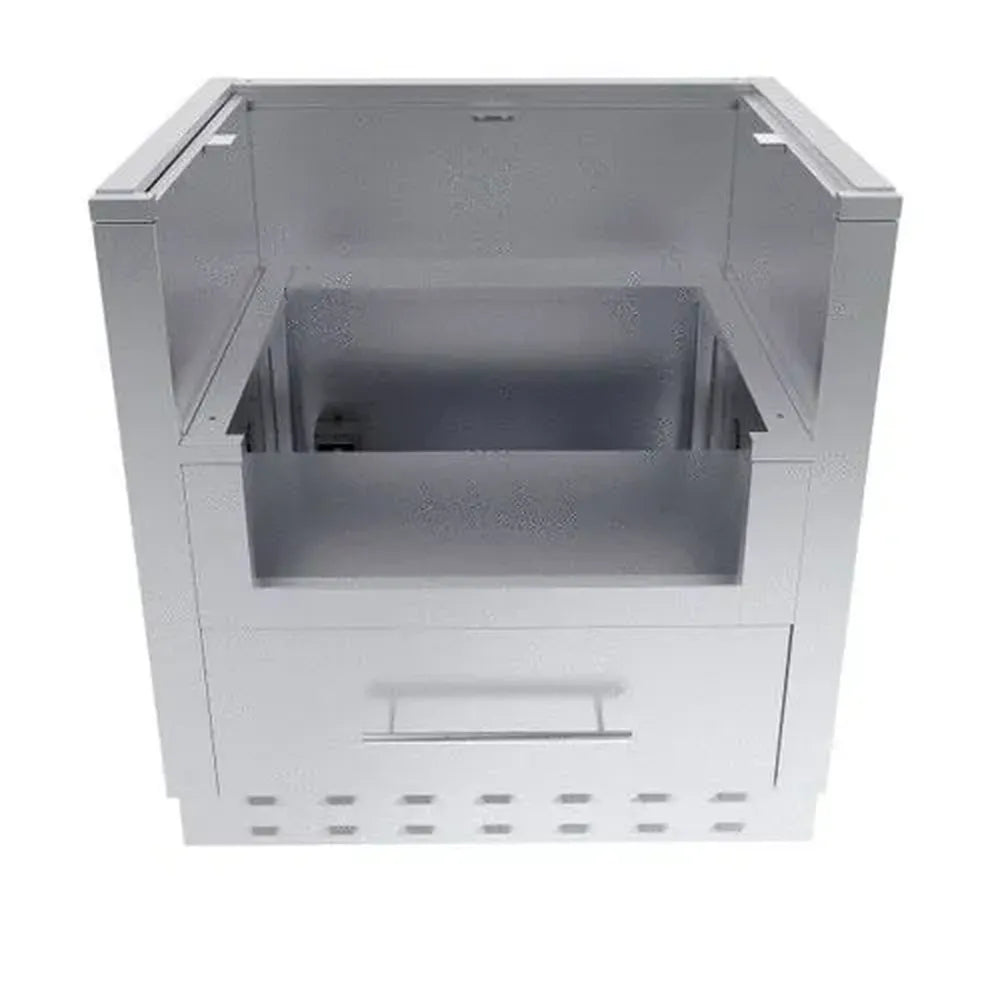 Top view of Sunstone SAC33PBDC 33-inch power burner base cabinet showing burner cutout opening and stainless construction.