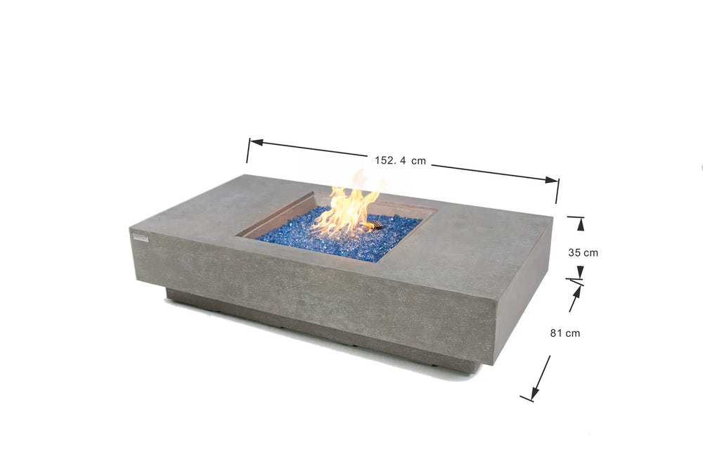 Elementi Plus Monte Carlo 60-inch fire table dimensions showing 152.4 cm length, 81 cm width, and 35 cm height.