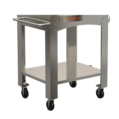 WPPO Karma 32 stainless steel stand cart with locking caster wheels and bottom storage shelf.