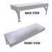 Sunstone SCC30KB-WLSHELF 304 stainless wall shelf shown front and back view with mounting brackets for outdoor kitchen storage.