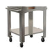 WPPO Karma 42 stainless steel stand cart with lower shelf, side handle, Karma logo, and rolling caster wheels.