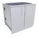 Sunstone 36-inch stainless steel outdoor kitchen double door base cabinet featuring a sleek weather-resistant finish and vertical bar handles.