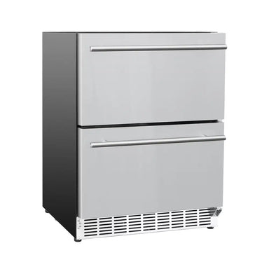 Summerset RFR-24DR2-A 24" Outdoor Refrigerator, top drawer open showing large storage area.