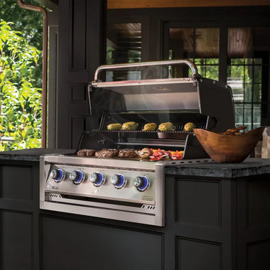 Broil King Regal S520 built-in 5-burner gas grill in outdoor kitchen