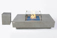 Elementi Plus Monte Carlo fire table with matching propane tank cover and glass wind guard.