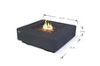 Elementi Plus Bergamo fire table dimensions showing 107 cm by 107 cm footprint and 35 cm height.