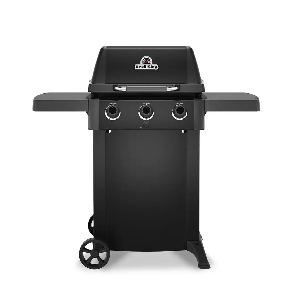Broil King Crown 310 Shadow gas grill in black, front view
