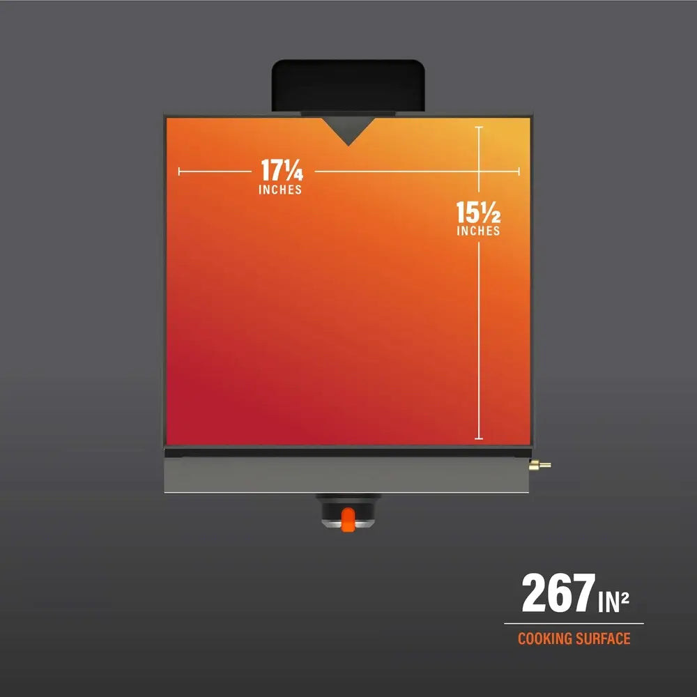 Blackstone 17-inch griddle top-down diagram showing 267 square inches of cooking surface, ideal for grilling meats, vegetables, and breakfast foods.