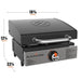 Blackstone 17-inch tabletop propane griddle with hood, shown with full dimensions: 22.25x18.75x12.25 inches