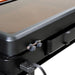 Side view of Blackstone E-Series 22-Inch Griddle showing ceramic griddle plate, lid hinge, and power cord connection