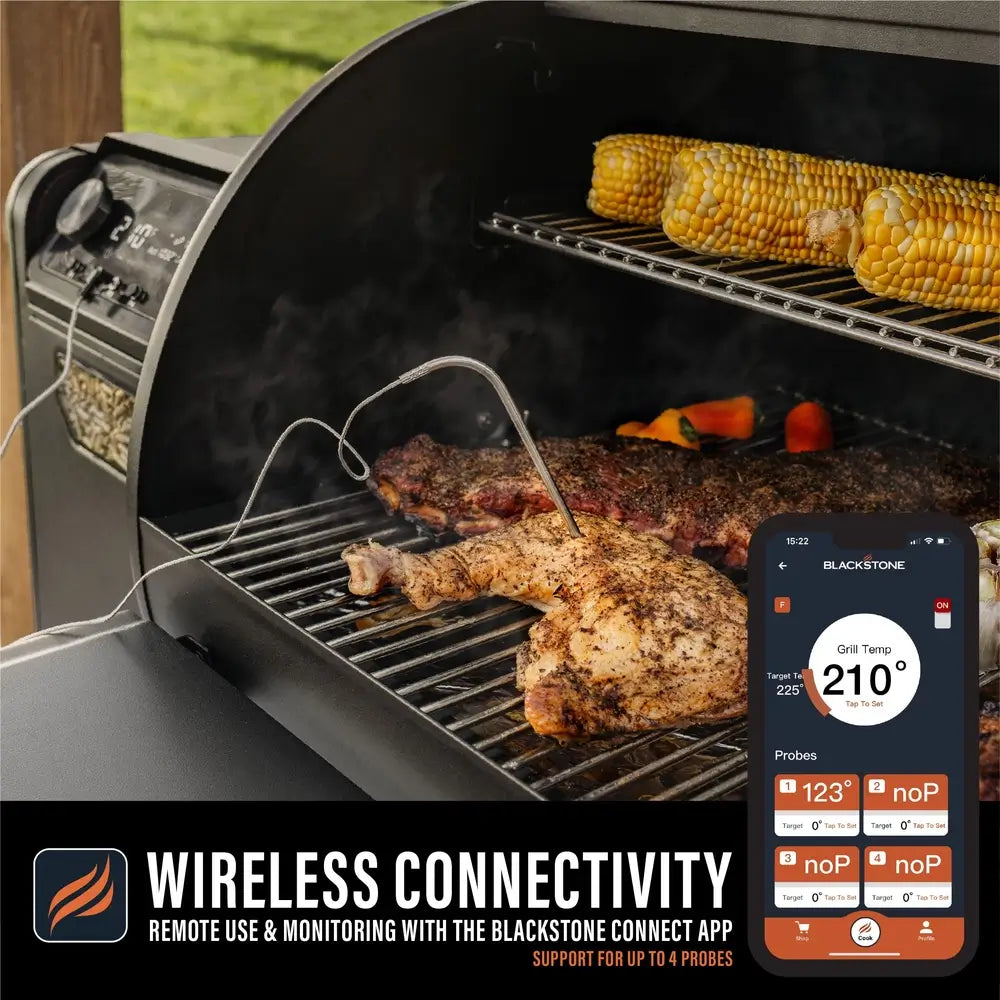 Blackstone Smoker Air Fryer Combo open view highlighting dual cooking zones and air fryer basket system