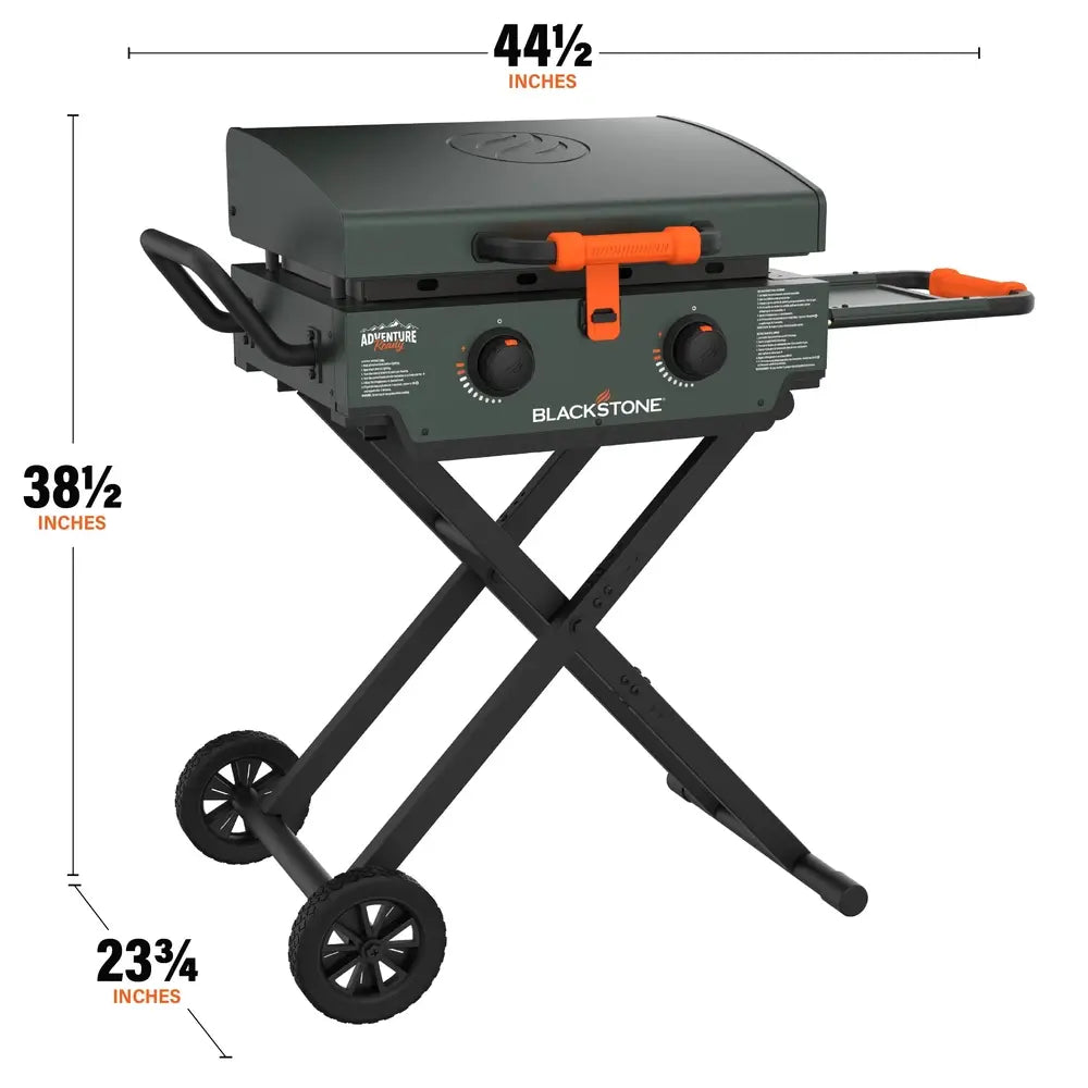 Dimensions diagram of Blackstone 22" griddle showing width, height, and depth in inches