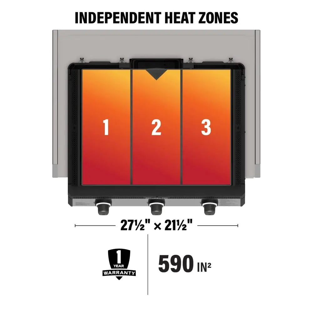 Top view of Blackstone 28-inch griddle with three independent heat zones and 590 square inch cooking surface