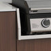 Angled close-up of stainless steel trim and control panel on Blackstone 28-inch built-in griddle