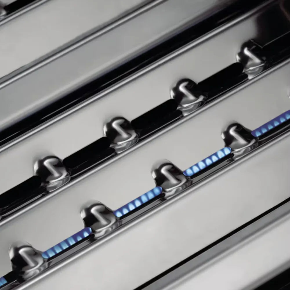 Broil King Regal S420 stainless steel gas burners, close-up