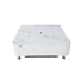 Elementi OFP101BW Annecy white marble porcelain fire table with matching lid and silver legs on a white background.
