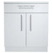 Frontal view of the Sunstone SBC30CDD outdoor kitchen base cabinet featuring a false drawer front and two large doors with sleek chrome handles.