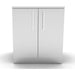 Direct front-facing view of a Sunstone 30-inch double door base cabinet featuring a weather-resistant 304 stainless steel finish and modern vertical handles.