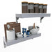 Sunstone 304 stainless wall shelves holding jars, bowls and utensils, wall-mounted storage for outdoor kitchen or grill station.