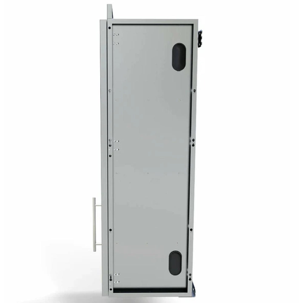 Side view of Sunstone SWC18FSDL 18-inch full height left swing wall cabinet with stainless steel frame and mounting cutouts