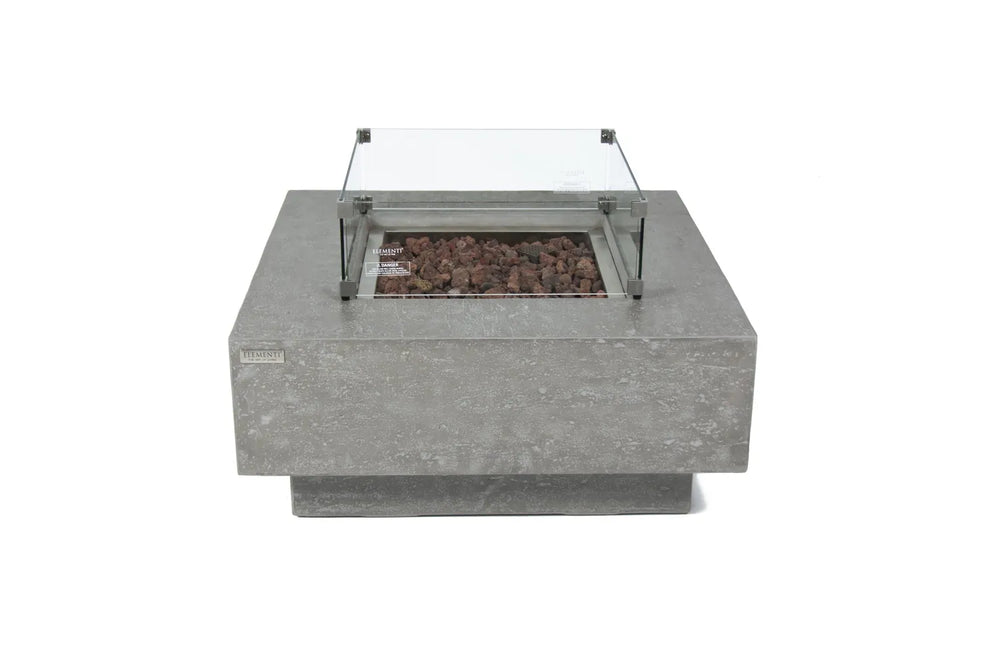 Tempered glass wind guard for the Elementi Manhattan fire table to ensure flame stability.