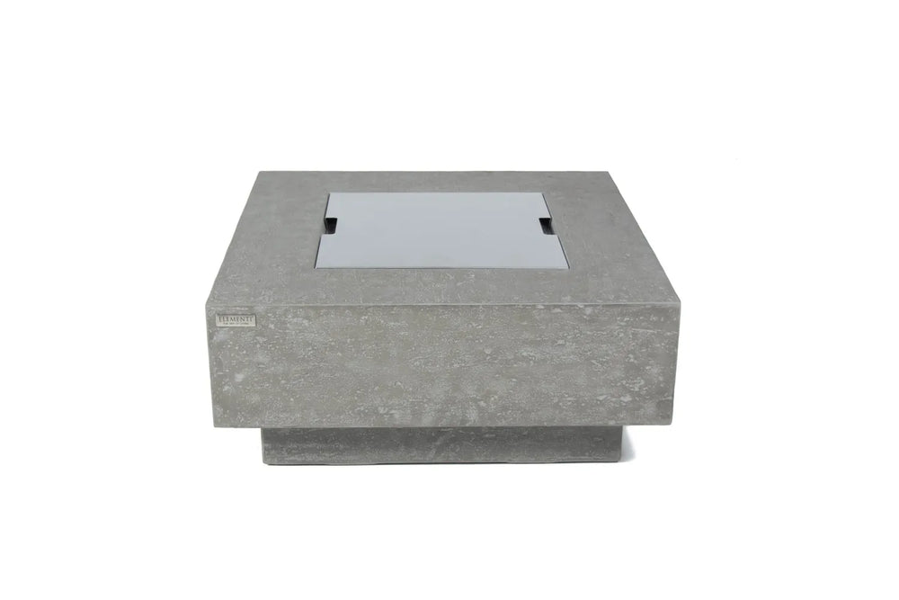 Rectangular stainless steel lid accessory designed to protect the burner of an Elementi Manhattan fire pit.